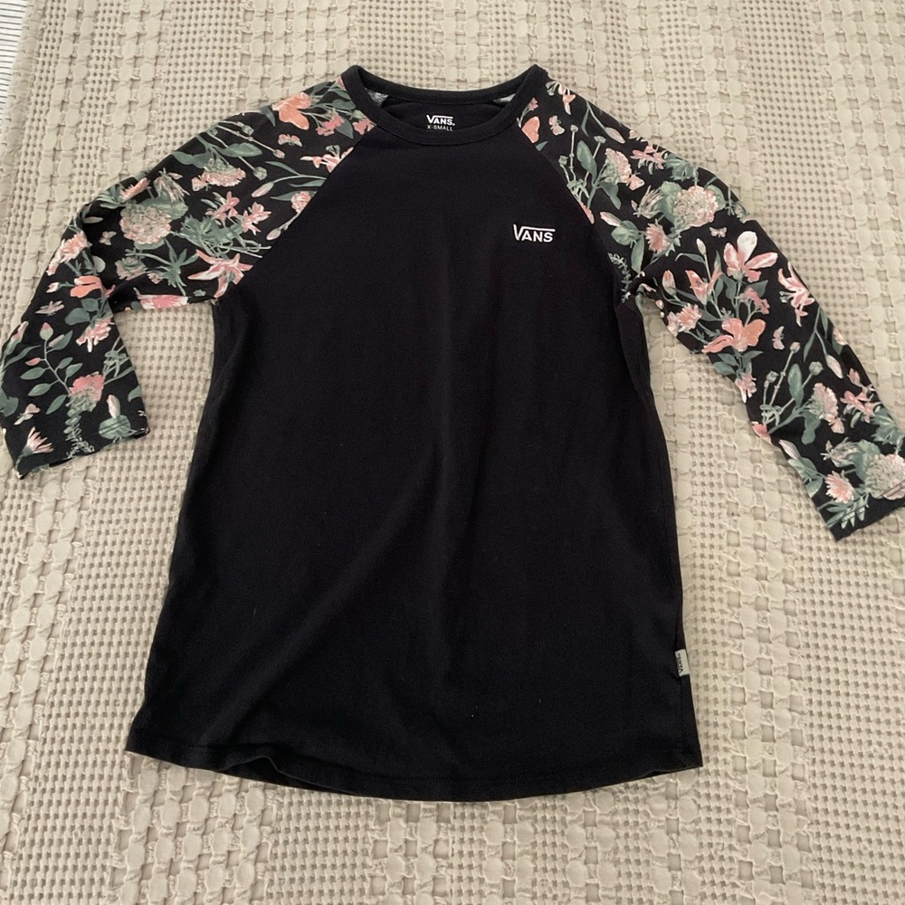 Vans Black Raglan Shirt with Floral 3/4 Sleeves